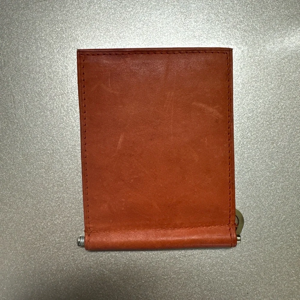 Vintage Brown Genuine Leather Bifold Money Clip Wallet - Brass Spring Clip